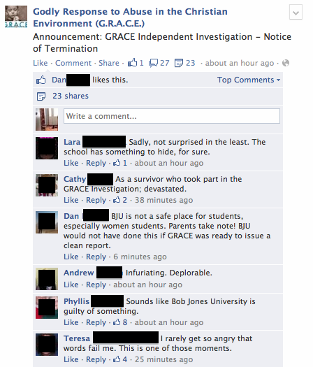 Alumni and Greenville residents voiced their disappointment with BJU on Facebook.